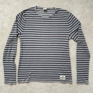 Hollister Mens T-shirt Long Sleeve Gray Striped Sz XL
